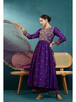 KVS FAB - Purple Vichitra Zari Sequence Embroidered Kurta with Palazzo and Dupatta (Set of 3)