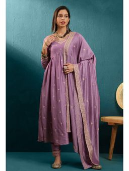 KVS FAB - Purple Zari Sequence Chain Work Embroidered Kurta with Pant and Dupatta (Set of 3)
