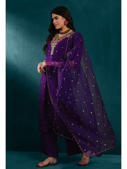 KVS FAB - Purple Zari Sequence Embroidered Kurta with Pant Style and Dupatta (Set of 3)