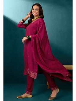 KVS FAB - Burgundy Vichitra Jacquard Kurta with Pant and Dupatta (Set of 3)