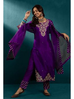 KVS FAB - Purple Vichitra Cut Work Embroidered Kurta with Pant and Dupatta (Set of 3)