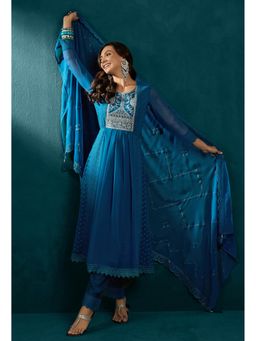 KVS FAB - Teal Blue Mirror Kurta with Pant and Dupatta Set (Set of 3)