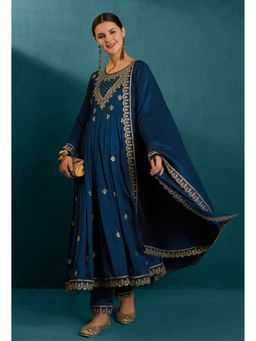 KVS FAB - Teal Vichitra Zardosi Hand Embroidered Kurta with Pant and Dupatta (Set of 3)