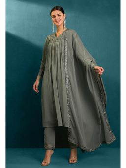 KVS FAB - Grey Milky Thread Sequence Embroidered Kurta with Pant and Dupatta (Set of 3)