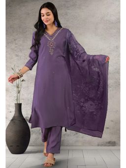 KVS FAB - Purple Zardozi Embroidered Kurta with Pant and Organza Dupatta (Set of 3)