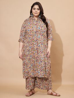 Vbuyz - Womens Floral Printed A-Line Rayon Maroon Kurta with Palazzo (Set of 2)