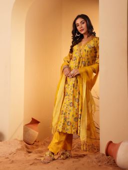 Varanga - Women Yellow Sequinned Embroidered Kurta with Pant and Dupatta (Set of 3)