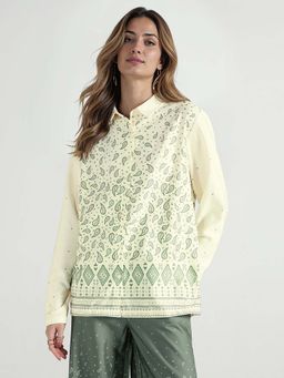 ELLE - Women Yellow Printed Collar Neck Pure Cotton Shirt