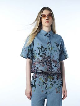 ONLY - Women Floral Print Regular Fit Blue Shirt