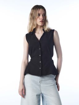 ONLY - Women Solid Regular Fit Black Sleeveless Shirt