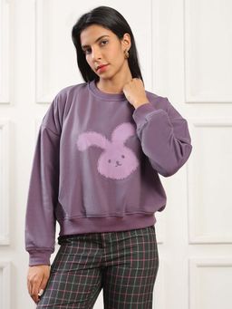 Globus - Women Mauve Graphic Print Drop Shoulder Sleeve Pullover Sweatshirt (Heavy Fleece 260-280 GSM)