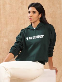 Globus - Women Green Typography Print Hooded Pullover Oversized Sweatshirt (Heavy Fleece 260-280 GSM)