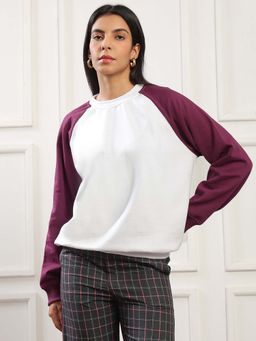 Globus - Women Mauve Raglan Sleeves Ribbed Hem Pullover Sweatshirt (Heavy Fleece 260-280 GSM)