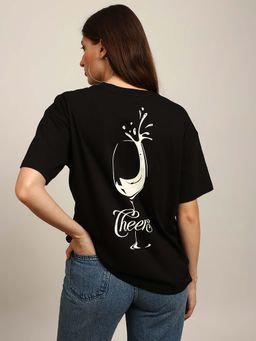 Globus - Black Back Graphic Print Round Neck Oversized T-Shirt