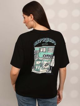 Globus - Black Back Graphic Print Round Neck Oversized T-Shirt