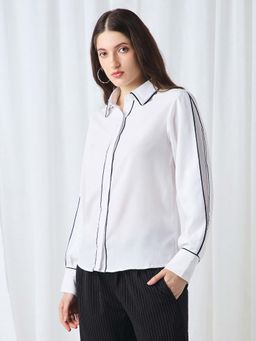 Globus - Women White Collared Neck Full Sleeves Piping Detail Workwear Shirt