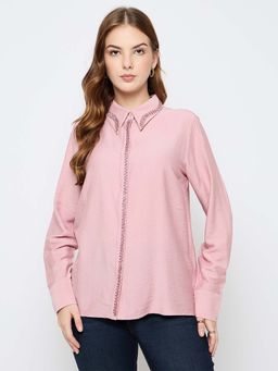 Madame - Women Pink Embellished/Sequined Full Sleeves Shirt