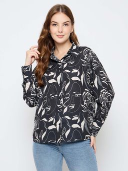Madame - Women Black Floral Full Sleeves Shirt