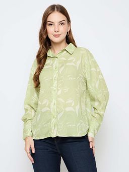 Madame - Women Green Floral Full Sleeves Shirt