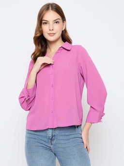 Madame - Women Pink Solid/Plain Full Sleeves Shirt
