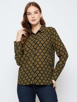 Madame - Women Green Geometric Full Sleeves Shirt