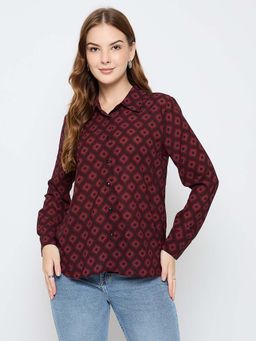 Madame - Women Maroon Geometric Full Sleeves Shirt