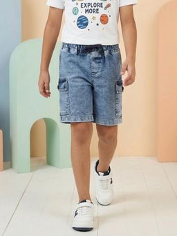 KiddoPanti - Boys Solid Cargo Denim Shorts with Flap Pockets
