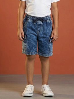 KiddoPanti - Boys Solid Navy Cargo Denim Shorts with Flap Pockets