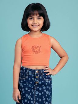 KiddoPanti - Girls Sleeveless Racerback Rib Crop Top with Rhinestones