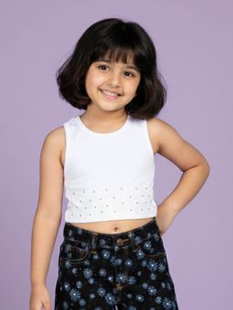 KiddoPanti - Girls Sleeveless Racerback Rib Crop Top with Rhinestones