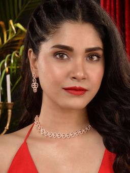 Saraf RS Jewellery - Rose Gold Plated Ad Embellished Minimal Necklace Jewellery Set