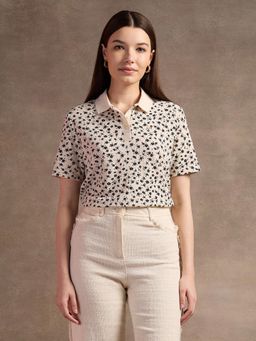 U.S. POLO ASSN. - Beige Textured Knit Boxy Fit Polo T-Shirt