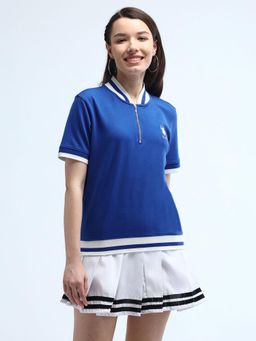 U.S. POLO ASSN. - Blue Varsity Logo Zipper Polo T-Shirt