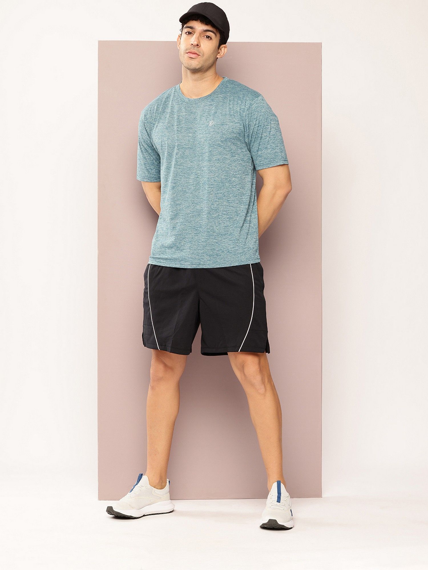 Men Short Sleeve Round Neck Oversized Polyester Blue T-Shirt