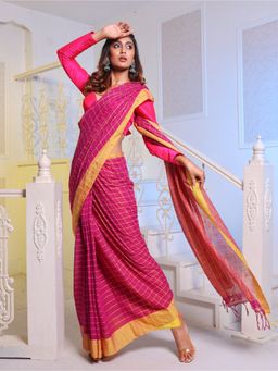 CHARUKRITI - Magenta Cotton Handspun Handwoven Saree with Unstitched Blouse