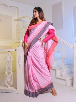 CHARUKRITI - Baby Pink Cotton Handwoven Soft Saree with Unstitched Blouse