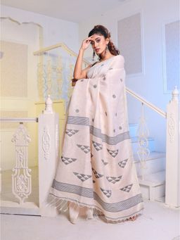 CHARUKRITI - Off White Cotton Handwoven Soft Saree with Unstitched Blouse