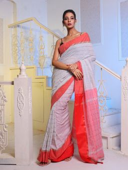 CHARUKRITI - Off White Cotton Soft Saree with Unstitched Blouse