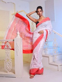 CHARUKRITI - White Silk Matka Soft Saree with Unstitched Blouse