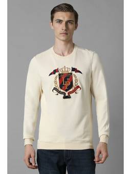 Louis Philippe - Men Casual Beige Embroidered Sweatshirt