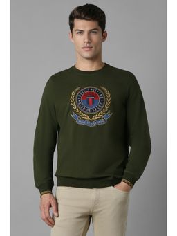 Louis Philippe - Men Casual Olive Embroidered Sweatshirt