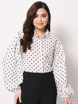 Trend Arrest - White Polka Dot Balloon Sleeve Shirt
