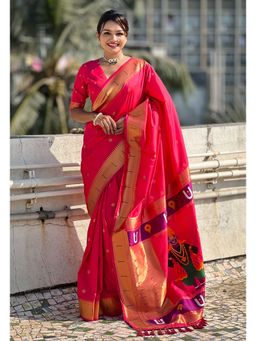 SGF11 - Pink Kanjivaram Paithani Pure Soft Silk Saree with Unstitched Blouse