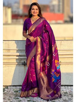 SGF11 - Purple Kanjivaram Paithani Pure Soft Silk Saree with Unstitched Blouse