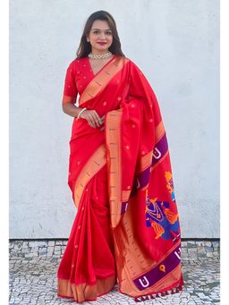 SGF11 - Red Kanjivaram Paithani Pure Soft Silk Saree with Unstitched Blouse
