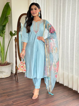 Odette - Blue Floral Kurta with Pant and Dupatta (Set of 3)