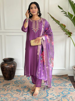 Odette - Purple Floral Kurta with Pant and Dupatta (Set of 3)