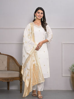 Odette - White Embroidered Kurta with Pant and Dupatta (Set of 3)