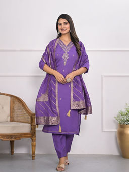 Odette - Purple Floral Kurta with Pant and Dupatta (Set of 3)