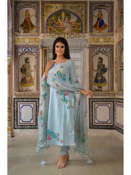 HOUSE OF BAISA - Green Floral Kurta with Pant and Dupatta (Set of 3)